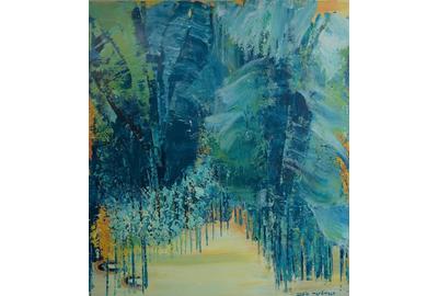 Zvia Merdinger, Blue Jungle, Mixed Media on Canvas, 63'' x 55''