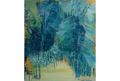 Zvia Merdinger, Blue Jungle, Mixed Media on Canvas, 63'' x 55''