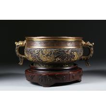 A 17th century Chinese gilt bronze silverwire censer, by Hu Wenming