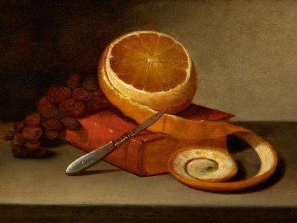 Raphaelle Peale, Orange and Book, c.  1817, Oil on canvas, the Frank and Michelle Hevrdejs Collection.  Thomas R.  Dubrock, photographer.