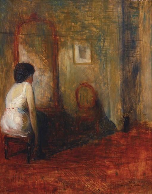 From Betty Krulik Fine Art, Ltd.  (booth 12): Guy Pene du Bois, Woman at Dressing Table, 1916.  Oil on panel, 25 x 20 inches.  