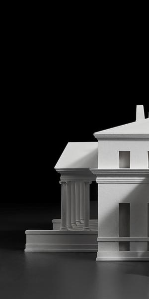 Designed by Simone Baldissini and Mauro Zocchetta, Constructed by Ivan Simonato.  Model of Jefferson’s design for the President’s House competition (scale 1:66), 2015, Wood, resin, and tempera.  Centro Internzionale di Studi di Architettura Andrea Palladio, Vicenza 