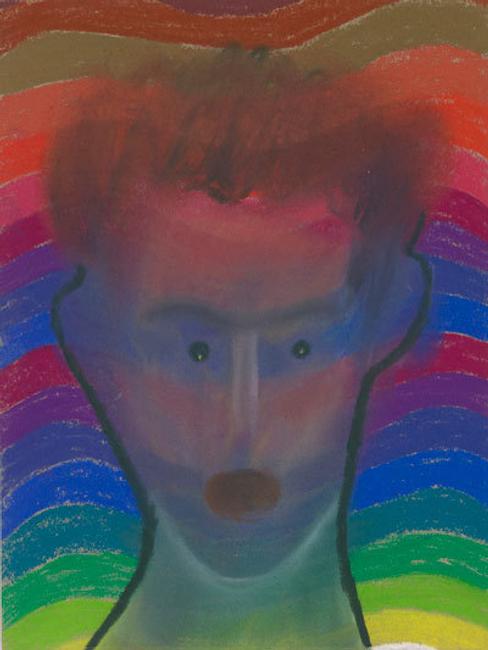 Lucas Samaras, Untitled, July 26, 1961, Pastel on blue construction paper.  The Morgan Library & Museum, Gift from Lucas Samaras and Arne Glimcher.  Photography by Graham S.  Haber, 2015.  © Lucas Samaras, courtesy Pace Gallery.  