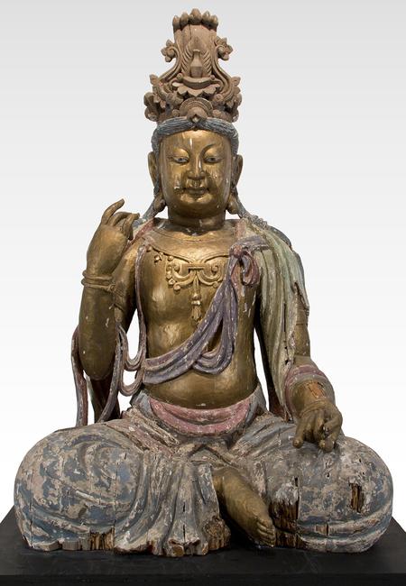 China Figure of Maitreya Painted Wood 74 in.  high Ming Dynasty (1368-1644)