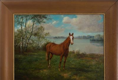 Charles Grant Beauregard (1856 – 1919): Horse in Landscape - Oil on canvas, 15 x 19.75 inches / Signed lower left 