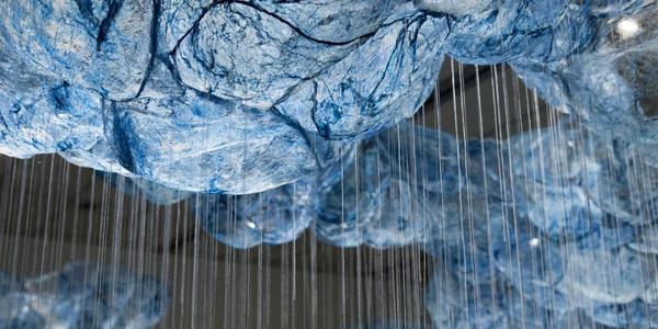 Beili Liu, After All / Mending The Sky, 2018- ongoing, Silk, cyanotype, sewing needle, thread, wire, hardware, dimensions variable, 2017 © Beili Liu Studi