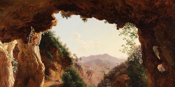 Louise-Joséphine Sarazin de Belmont, French, 1790 – 1870, Grotto in a Rocky Landscape, oil on paper, mounted on canvas, Private Collection, London