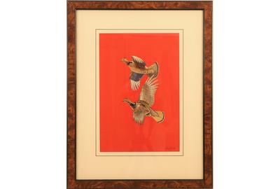 Pair of Grouse: Oil on canvas, 14.5 x 9.75 inches/Signed lower right