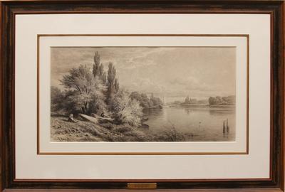 John Ross Key (American 1837 – 1920) Boating on the Potomac Charcoal on paper, 11 x 19 inches / Signed lower left