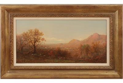 Catskill Landscape: Oil on Canvas, 9.38 x 19.38 inches/Signed lower left