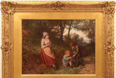 WILLIAM BROMLEY III (ENGLISH, ACTIVE 1835 - 1888): LEISURE HOURS - Oil on canvas, 13.5 x 17.5 inches / signed lower left 