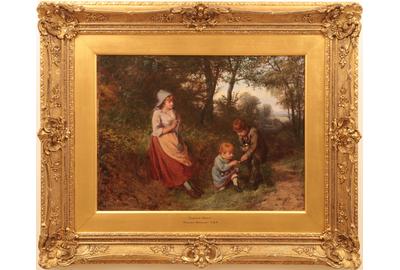 WILLIAM BROMLEY III (ENGLISH, ACTIVE 1835 - 1888): LEISURE HOURS - Oil on canvas, 13.5 x 17.5 inches / signed lower left 