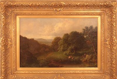 William Mason Brown (1828 - 1898): Landscape with Cabin - Oil on canvas, 18 x 24 inches/Signed lower center