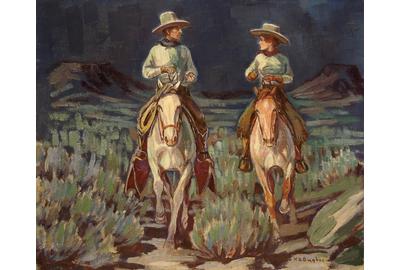 Harold Bugbee, Evening Ride, c.  1925-30, oil on canvas board, 12 x 14 inches.