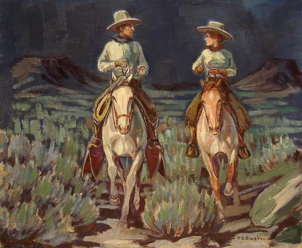 Harold Bugbee, Evening Ride, c.  1925-30, oil on canvas board, 12 x 14 inches.