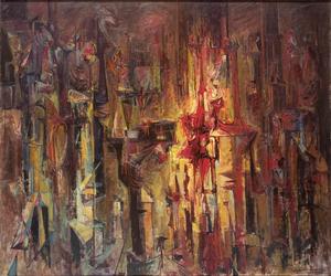 Hans Burkhardt, City At Night I, Guadalajara, 1957, oil on canvas