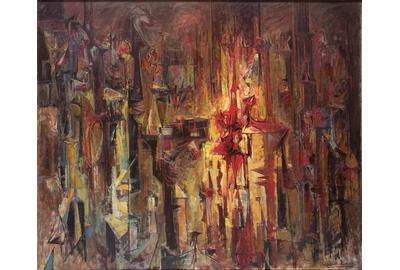 Hans Burkhardt, City At Night I, Guadalajara, 1957, oil on canvas