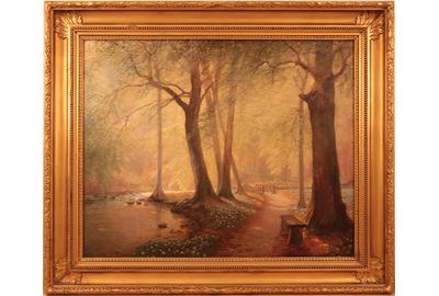 Peter Johan Valdemar Busch (1861 - 1942) Path through the Beech Trees - Oil/canvas 30.25 x 36 inches/Signed lower right