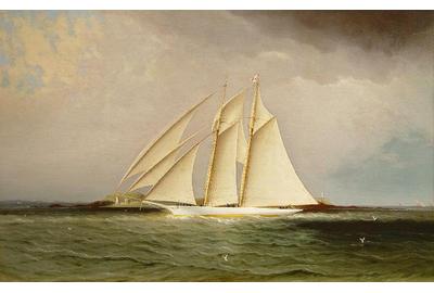 James E.  Buttersworth (1817-1894) "America's Cup yacht, Magic", Oil on canvas.  14" x 22".