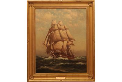 C.  Myron Clark (American 1858 – 1925) USS Constitution - Oil on canvas, 33 x 26.25 inches/Signed lower right