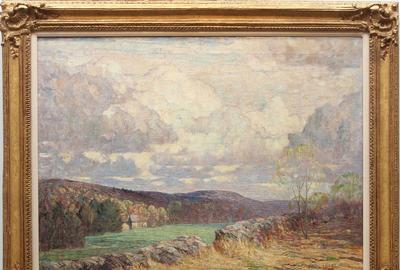 Dines Carlsen (American 1901 - 1966): CT Landscape - Oil on canvas, 25 x 32 inches/Signed lower right