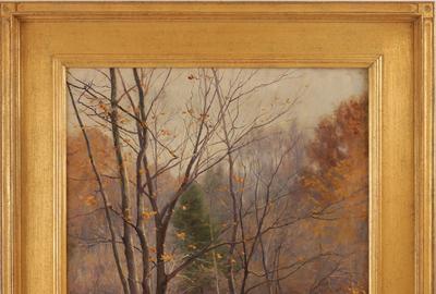 Edmund Elisha Case (American 1844 - 1919): Fall Beeches - Oil on canvas, 23.25 x 17.5 inches/Signed lower right