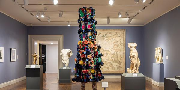 Nick Cave (b.  1959.  Lives and works in Chicago) ⁠ “Soundsuit 8:46” (2021).⁠ Mixed media including vintage textile and sequined appliqués, metal, and mannequin.  Photo courtesy Honolulu Museum of Ar