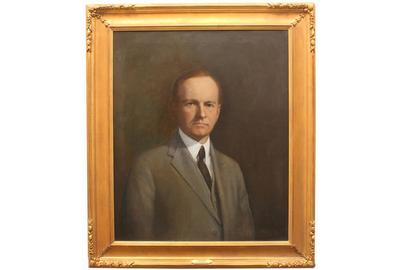 Horace Robbin Burdick (American 1844 – 1942) ( aka H.R.  Burdick, Horace R Burdick ): Calvin Coolidge - Oil on canvas, 30 x 24.5 inches / Signed lower left