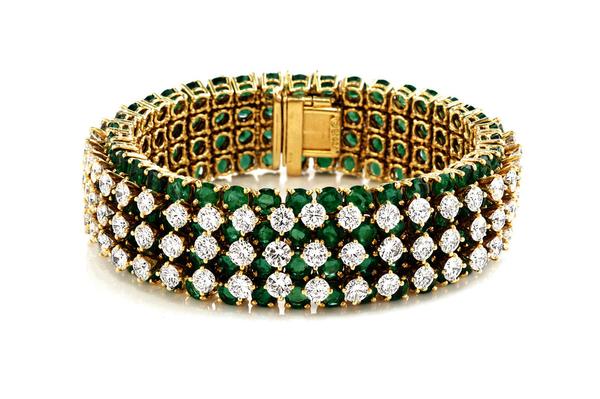 Vintage Emerald and Diamond Band Bracelet.  Represented by Windsor Jewelers.