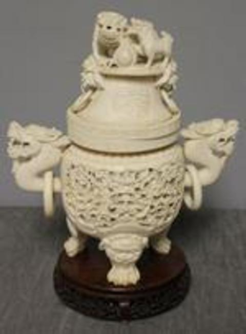 Chinese Carved Ivory Closed Censor