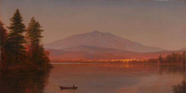 Part of "Stories of Maine," Frederic Edwin Church (United States, 1826–1900), Mount Katahdin from Millinocket Camp, 1895, oil on canvas.  Gift of Owen W.  and Anna H.  Wells in memory of Elizabeth B.  Noyce, 1998.96.