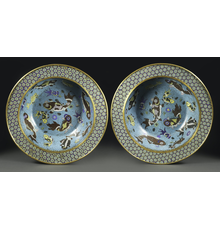 A pair of Large Chinese Cloisonné Basins, circa.  1736-1795 Diameter: 18 3/4 inches 