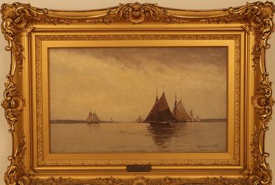 William Wilson Cowell (1848 - 1910): Sailing - Oil on canvas, 11.5 x 19.5 inches/Signed lower right