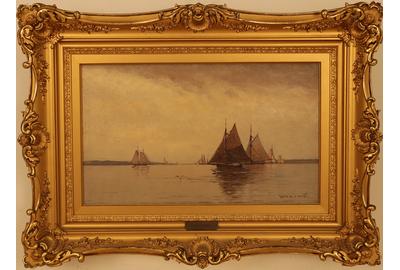 William Wilson Cowell (1848 - 1910): Sailing - Oil on canvas, 11.5 x 19.5 inches/Signed lower right