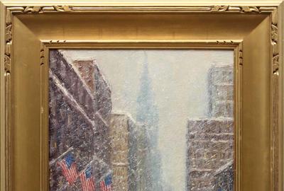 MARK DALY (AMERICAN 1956 - ) BLIZZARD ON 42ND STREET Oil on board, 20.5 x 16 inches/Signed lower right