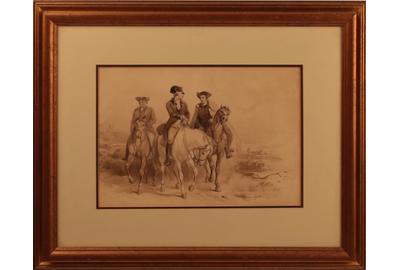 Felix Octavius Carr Darley (American 1822 – 1888) ( aka F.  O.  C.  Darley ): Washington, Henry and Pendleton Going to the First Congress - Sepia and ink wash, 10 x 14.25 inches / Signed lower left 