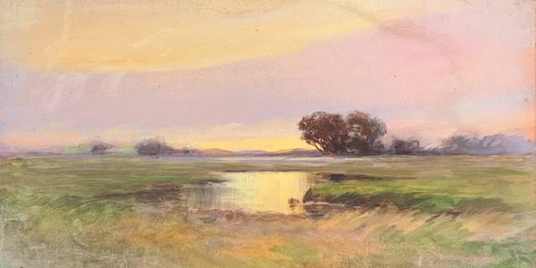 Edward Dearborn Everett (1818-1903) New England Marsh at Sundown.  Watercolor on paper; 6 ½ x 10 ¾ inches; Signed lower right.  