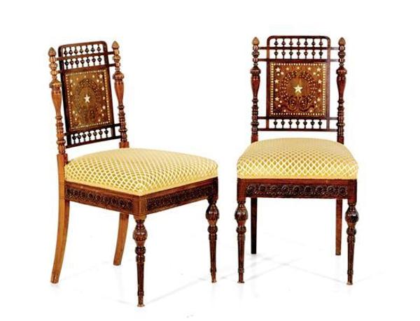 A discovery, too late to catalog, found that three lots were commissioned by William H.  Vanderbilt in 1880 for his Fifth Avenue, New York City apartment, including a pair of Aesthetic Movement rosewood and mother-of-pearl side chairs that sold for $97,750.