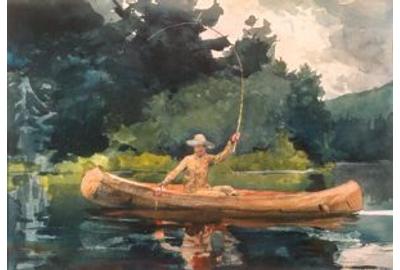 The North Woods (Playing Him) , 1894 watercolor on paper 15 1/8 in.  x 21 1/2 in.  (38.42 cm x 54.61 cm) Winslow Homer (Boston, Massachusetts, 1836 - 1910, Prout's Neck, Scarboro, Maine) American.  Gift of Mr.  and Mrs.  Frederic C.  Curtiss, 1960.13 