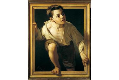 Palazzo Strozzi's exhibition 'Art and Illusion' featured Pere Borrell Del Caso's (1835-1910) Escaping Criticism, 1874.  Oil on canvas, 76 x 63 cm.  Collection of the Bank of Spain.