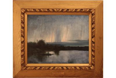 Franklin DeHaven (American 1856 - 1934): Aurora Borealis - Oil on canvas, 15.5 x 19.25 inches/Signed lower left 