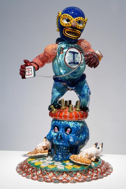 Jamex and Einar de la Torre, "Bethlehem Boy," 2007.  Blown glass and mixed media, 34 x 19 x 13 inches.