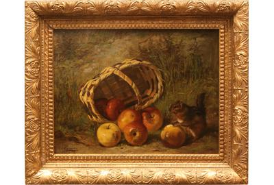 Elias Abberley (American, 19th and early 20th century)( aka Elias T.  Abberley, Elias T Abberley ): Delightful Find - Oil on canvas, 11.5 x 15.5 inches / Signed lower left