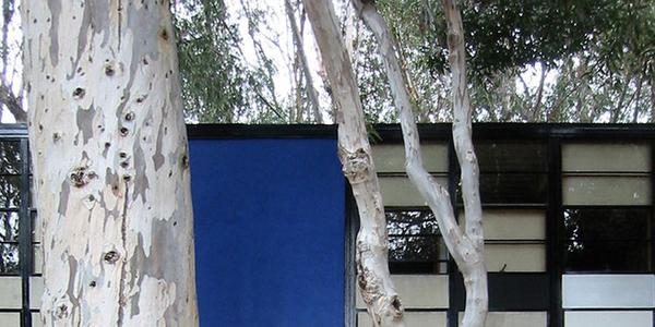 Main entry of the Eames House, Pacific Palisades, California.  Photograph by John Morse, June 2003.