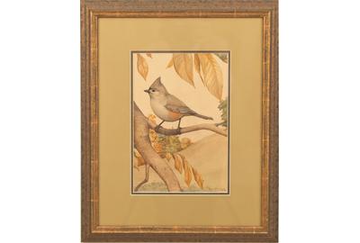 Earl Lincoln Poole (American 1891 – 1972) ( aka E.L.  Poole ): Titmouse - Watercolor, 10.5 x 7 inches / Signed and dated E.L.  Poole, 1913 lower right