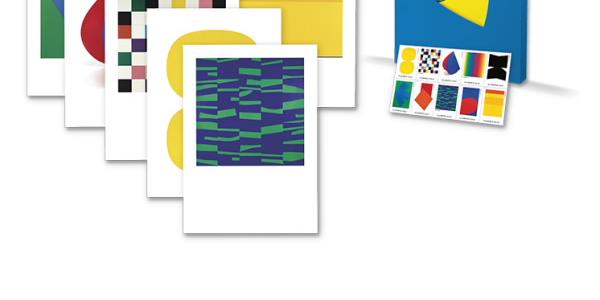 Ellsworth Kelly Oversized Postcard Set with matching stamps.