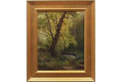 HENDRIK-DIRK KRUSEMAN VAN ELTEN (DUTCH-AMERICAN 1829 - 1904) SPRING STREAM Oil on board, 20 x 16 inches/Signed lower left