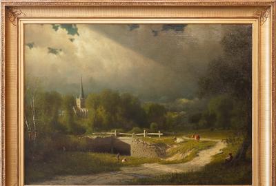 James Fairman (American 1826 – 1904): Landscape – Benevolent Guardian - Oil on canvas, 31.5 x 45.5 inches/Signed lower right 