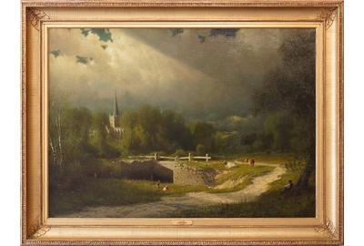 James Fairman (American 1826 – 1904): Landscape – Benevolent Guardian - Oil on canvas, 31.5 x 45.5 inches/Signed lower right 