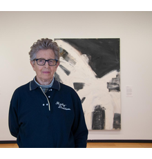 Louise Fishman with her 1996 oil painting "Blonde Ambition" at Krannert Art Museum, University of Illinois Urbana-Champaign, 2019.  Photo by Julia Nucci Kelly